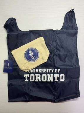 University of Toronto Navy Blue Reusable Tote Bag with Cream Small Pouch
